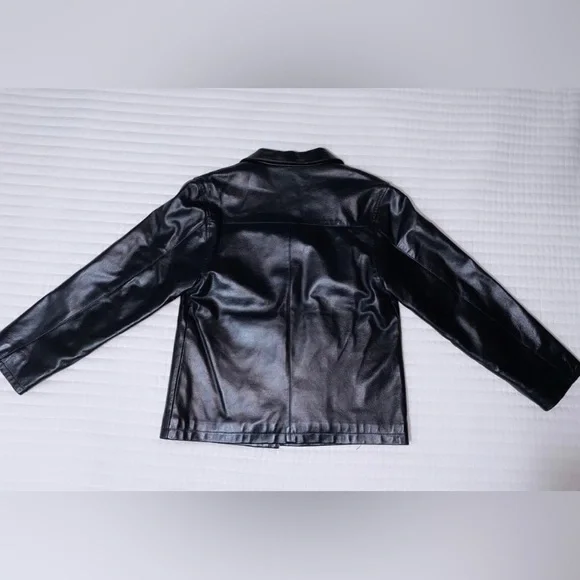 Kids GAP Black Genuine Leather Jacket Size XL - Picture 2 of 7